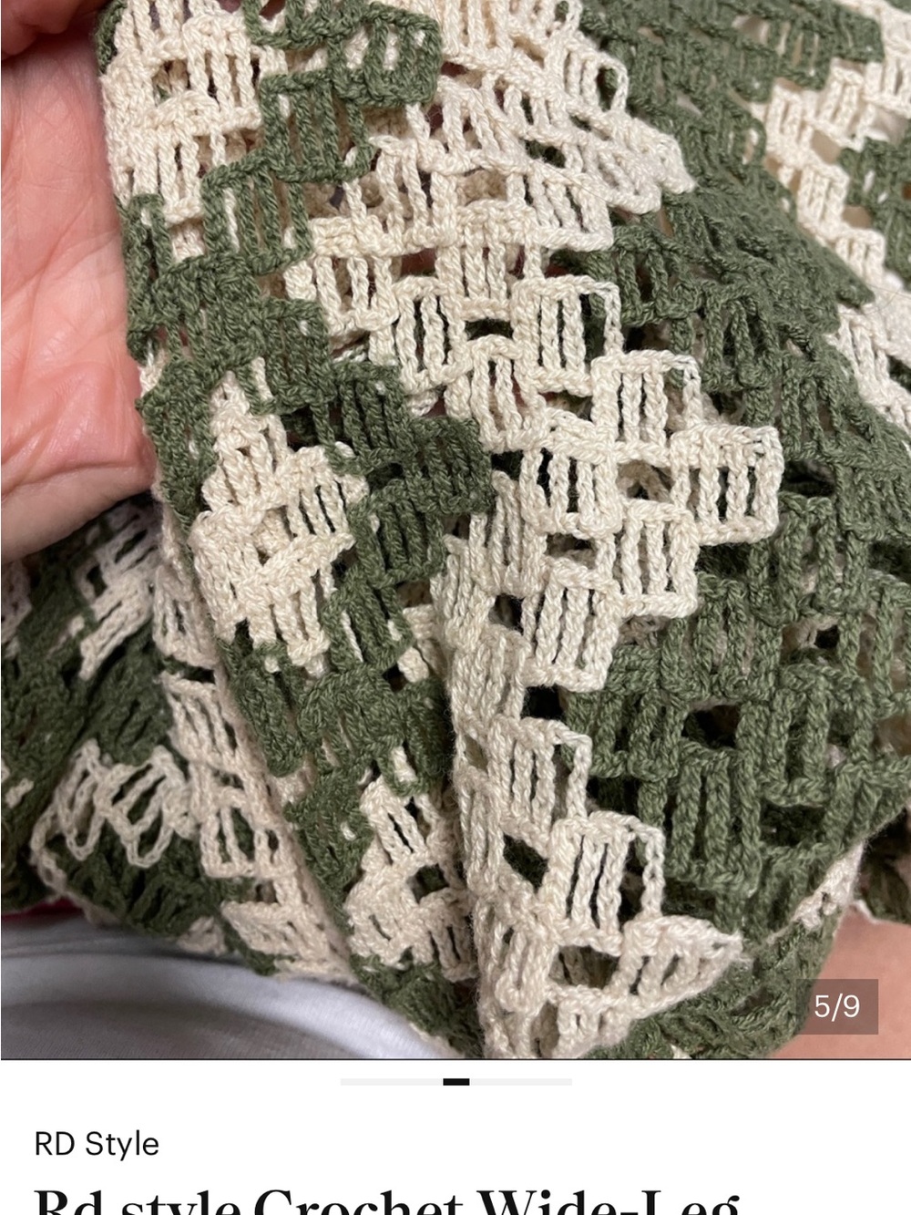 RD Style Olive & Cream Crochet Wide-Leg Pants - Picture 3 of 5